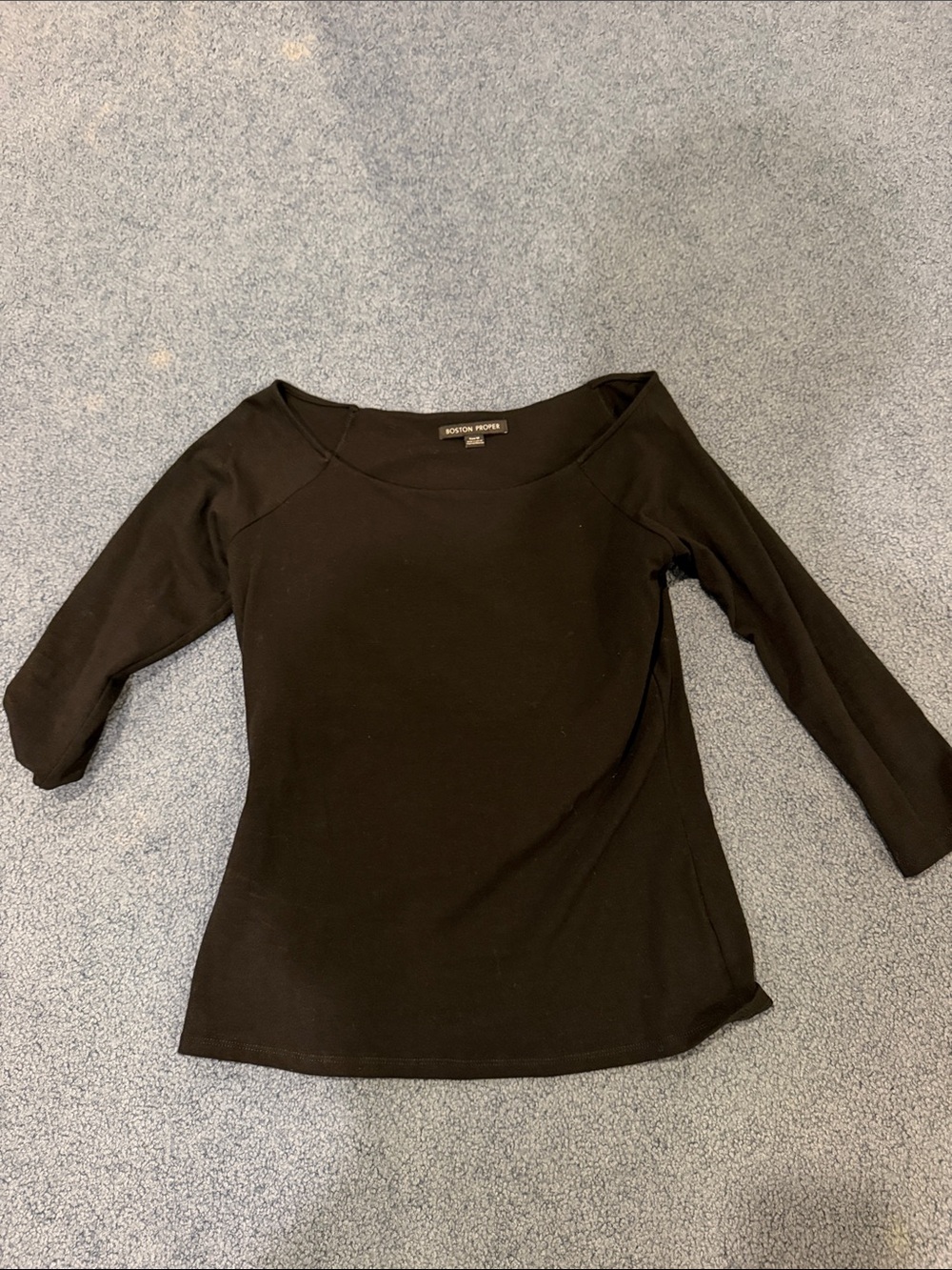 Boston Proper Black Scoop Neck Three-Quarter Sleeve Top